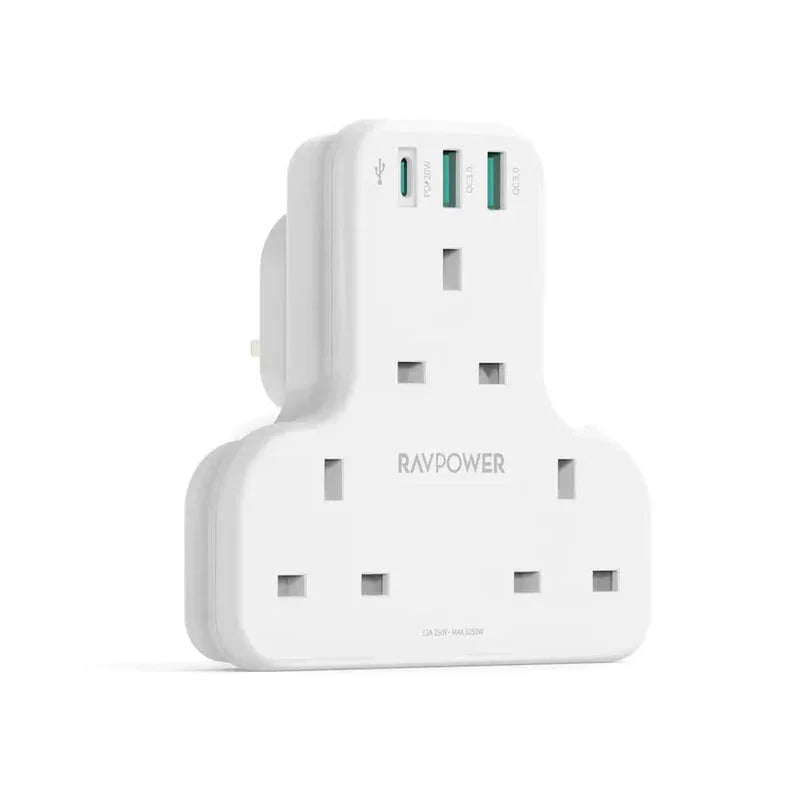 Ravpower PD Pioneer 20W 3 Port Charger Uk Version With 3 Ac Plug - White - Tashqila Ravpower PD Pioneer 20W 3 Port Charger Uk Version With 3 Ac Plug - White - Tashqila